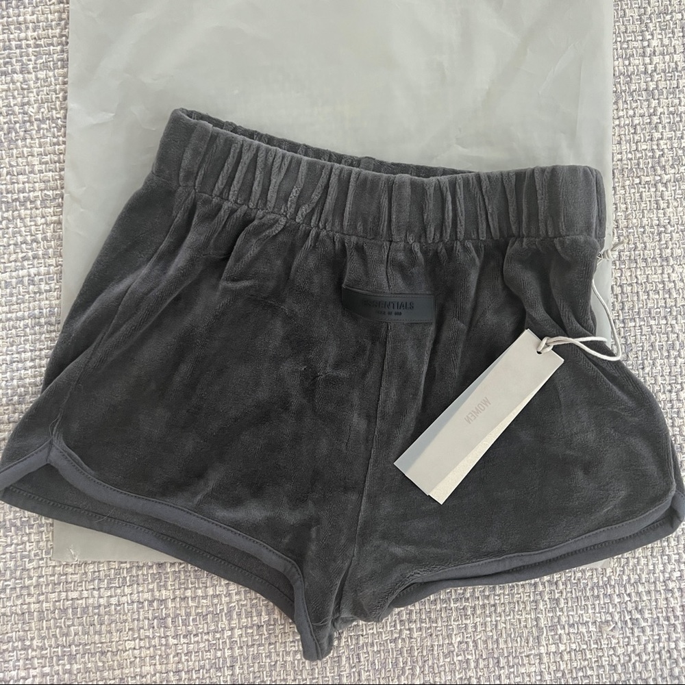 Essentials womens XS velour shorts! Never worn with tags and packaging! $75